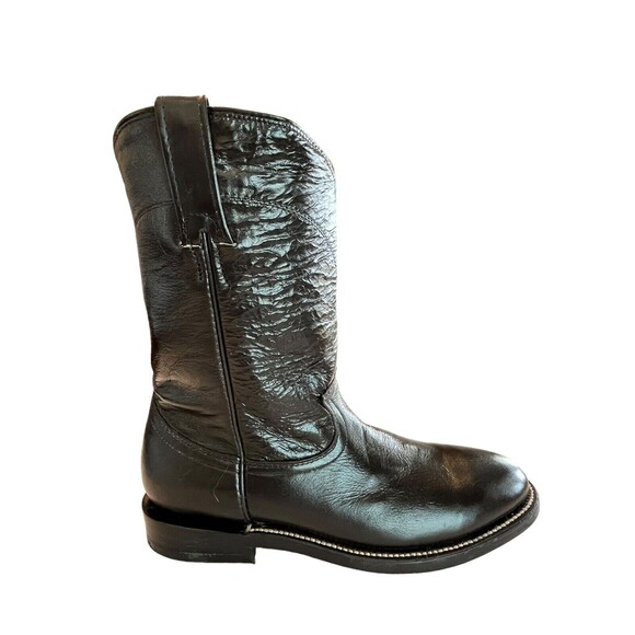 Cowtown Mens women’s Roper Black Leather Western Boots 6B Hand Made - Picture 1 of 10
